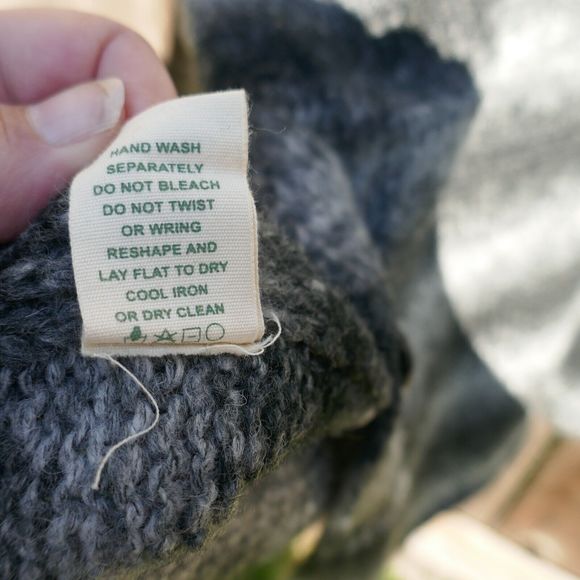 Nurture Sweater Poncho Cowl Neck Wool Blend Gray Striped Knit XL - Picture 7 of 8